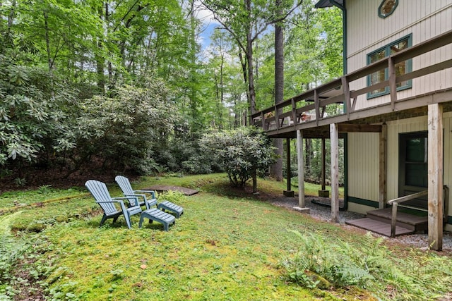 145 Mount Lori Dr, Highlands, NC 28741 - view of grassy yard with a wooden deck