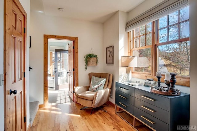 sitting room featuring light hardwood / wood-style floors