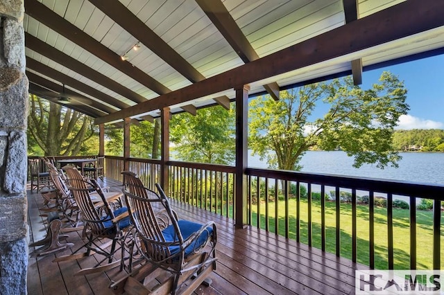 43 Chimney Pt, Lake Toxaway, NC 28747 - deck with a water view and a yard