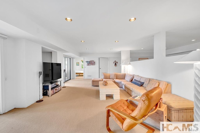 43 Chimney Pt, Lake Toxaway, NC 28747 - living area featuring light carpet and recessed lighting