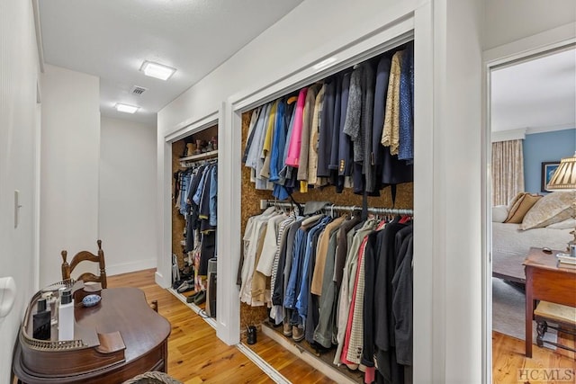 walk in closet with hardwood / wood-style floors