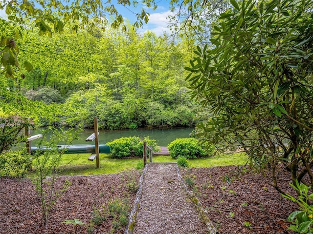 145 Island Point Rd, Lake Toxaway, NC 28747 - view of yard with a dock and a water view