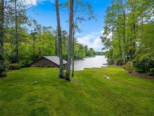 145 Island Point Rd, Lake Toxaway, NC 28747 - view of green lawn featuring a water view and a wooded view
