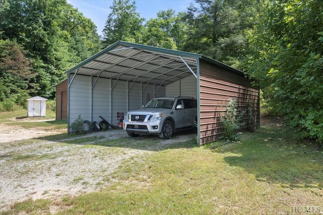 view of parking featuring a carport and a lawn