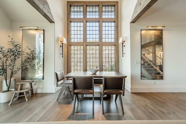 dining area with a healthy amount of sunlight, baseboards, and wood finished floors