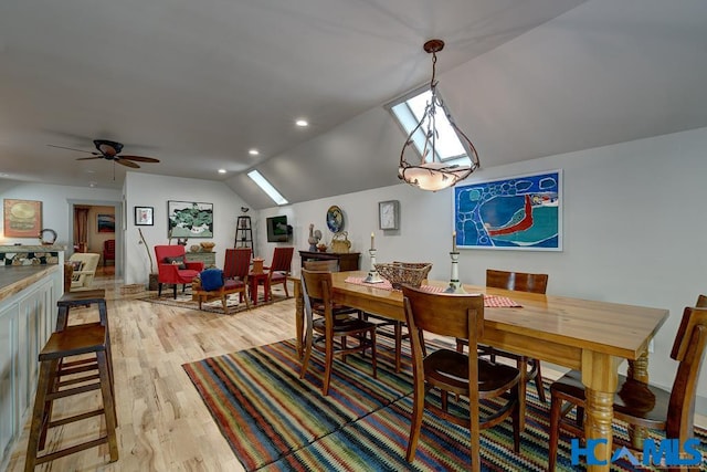 178 Whetstone Gap Rd, Lake Toxaway, NC 28747 - dining space featuring lofted ceiling, light wood-style flooring, ceiling fan, and recessed lighting