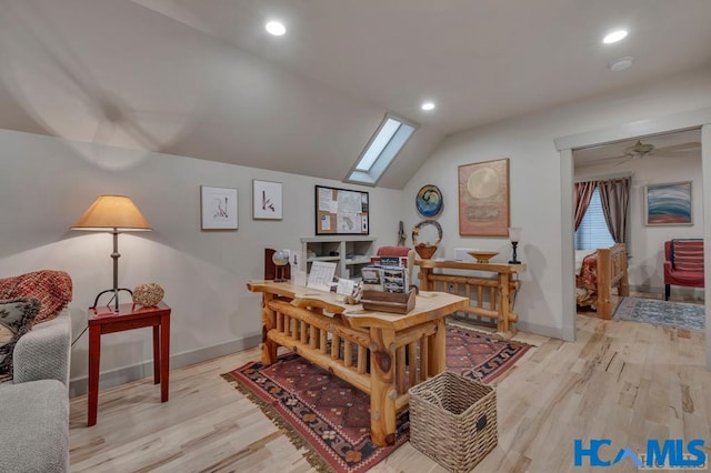 178 Whetstone Gap Rd, Lake Toxaway, NC 28747 - office area with a skylight, lofted ceiling, wood finished floors, baseboards, and recessed lighting