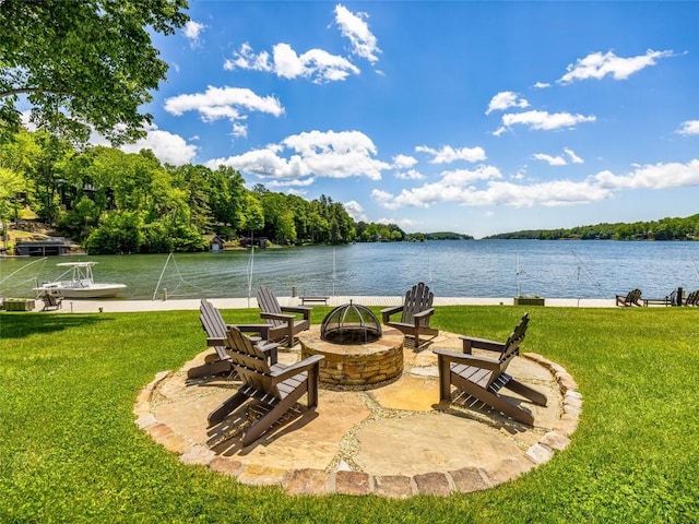 64 Toxaway Shrs Unit 2, Lake Toxaway, NC 28747 - view of patio featuring a fire pit and a water view