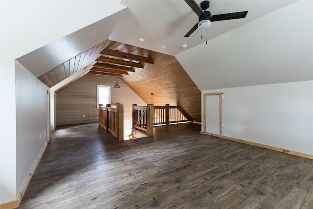 67 Chipmunk Trl, Glenville, NC 28736 - bonus room featuring ceiling fan, baseboards, dark wood-style flooring, and lofted ceiling