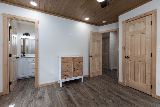 67 Chipmunk Trl, Glenville, NC 28736 - bedroom featuring wood finished floors, wood ceiling, recessed lighting, baseboards, and ensuite bathroom