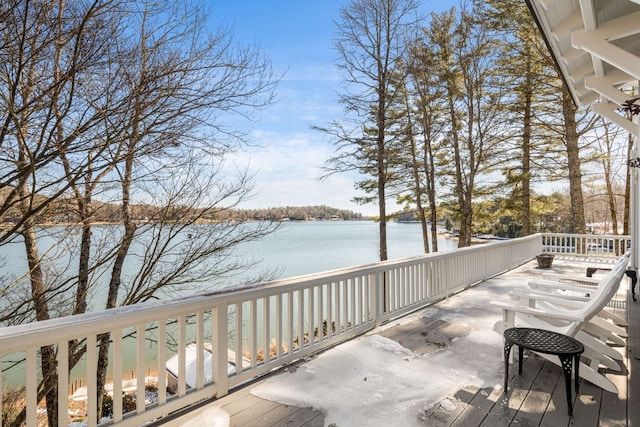 deck with a water view