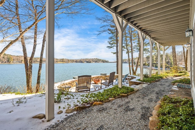 view of patio / terrace featuring a water view