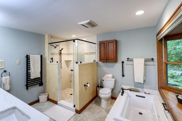 40 Piney Ridge Ct, Sapphire, NC 28774 - full bath with a bath, a stall shower, vanity, recessed lighting, and tile patterned floors