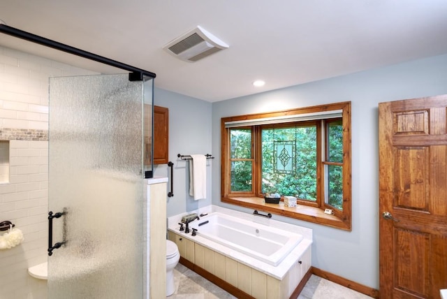 40 Piney Ridge Ct, Sapphire, NC 28774 - full bathroom featuring a stall shower, a garden tub, and recessed lighting