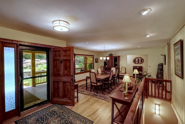 40 Piney Ridge Ct, Sapphire, NC 28774 - dining space featuring light wood-type flooring, a chandelier, and recessed lighting