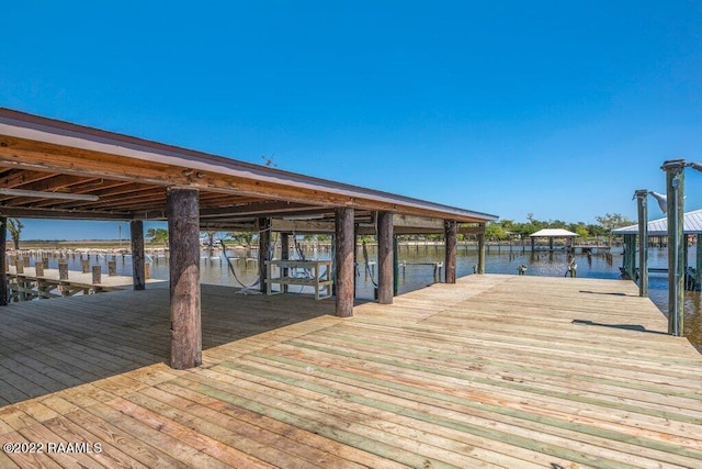 dock area with a water view