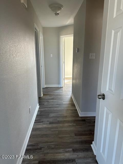 hallway with dark hardwood / wood-style floors