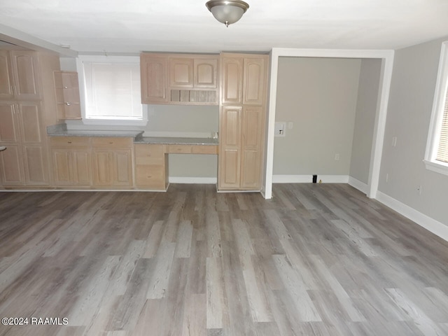 kitchen with hardwood / wood-style floors and light brown cabinetry