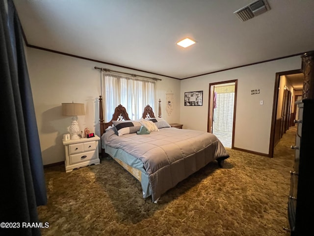 bedroom with dark carpet