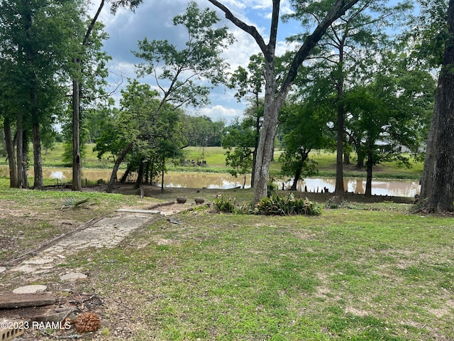 view of yard with a water view