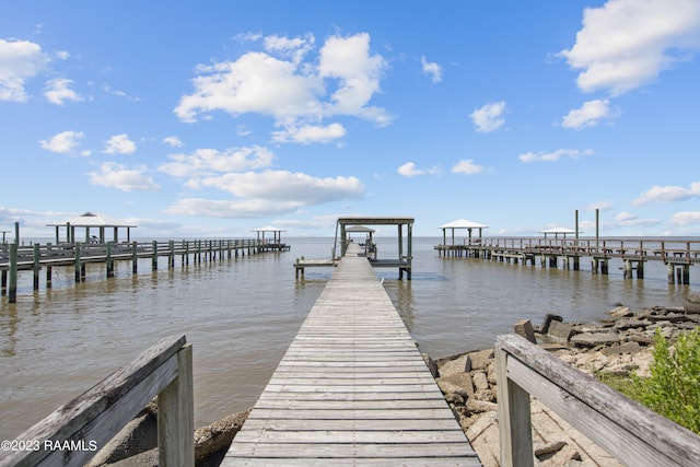 dock area featuring a water view