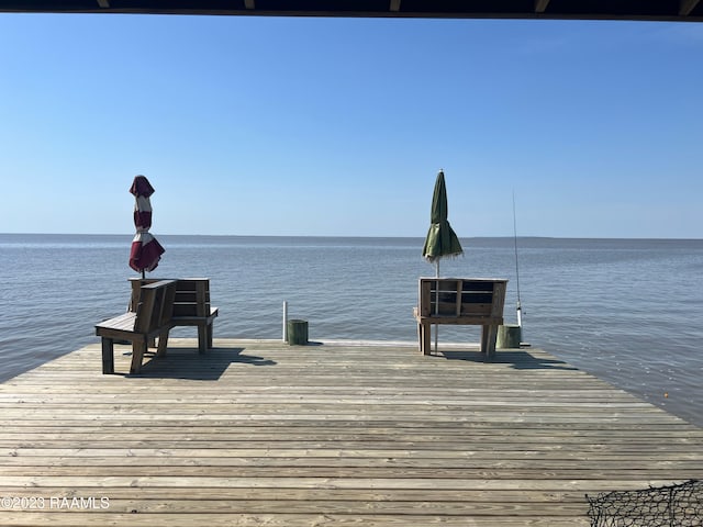 view of dock with a water view