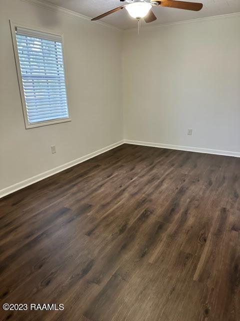 unfurnished room featuring dark hardwood / wood-style floors and crown molding