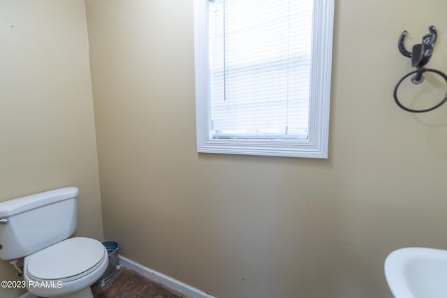 bathroom with wood-type flooring and toilet