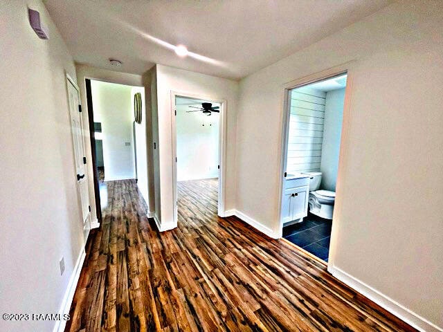 hall featuring dark wood-type flooring