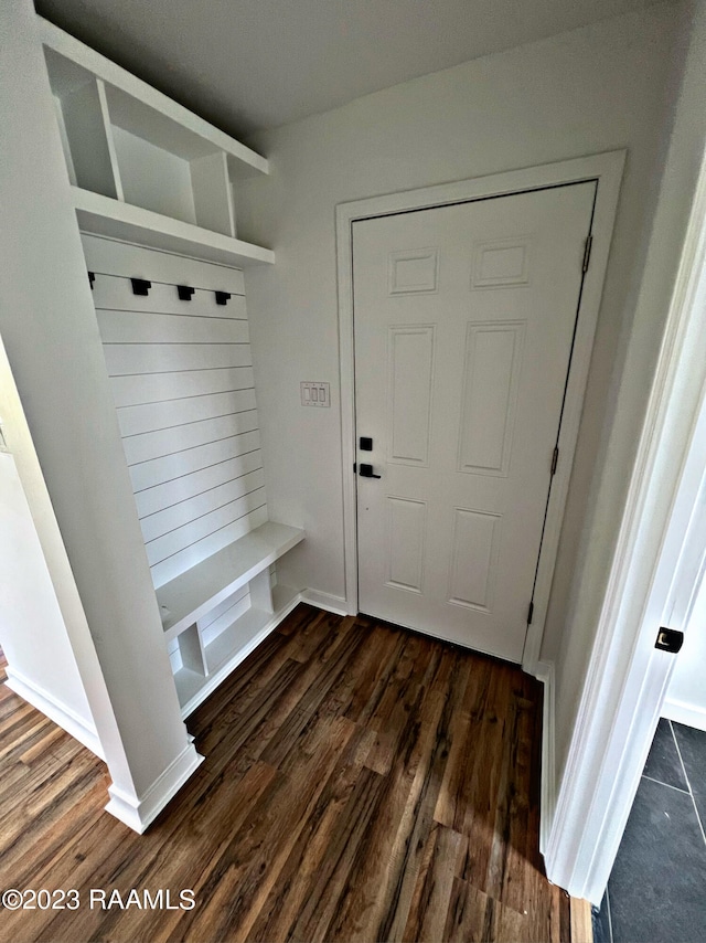 mudroom with dark hardwood / wood-style flooring