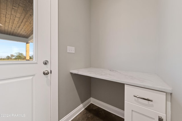 laundry area featuring wooden ceiling