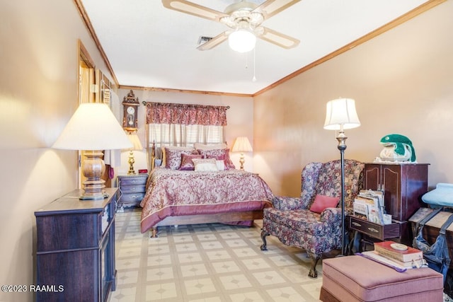 bedroom with crown molding