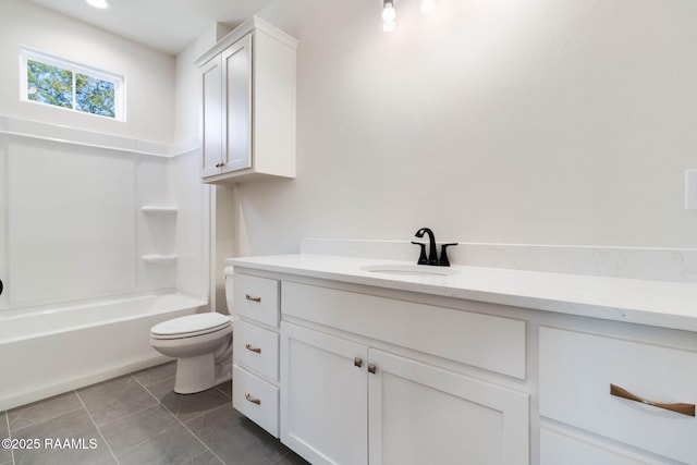 full bathroom with tile patterned flooring, vanity, toilet, and shower / bathtub combination