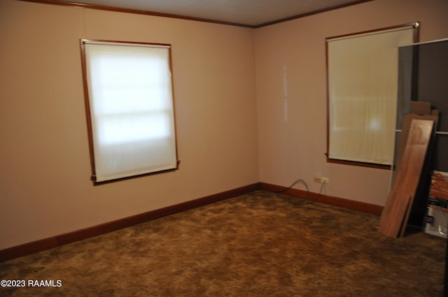 carpeted empty room with crown molding