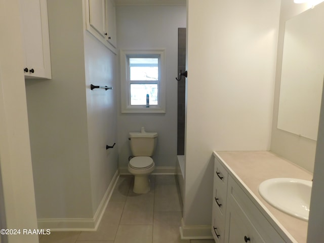 bathroom with tile floors, toilet, and vanity