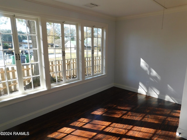 spare room featuring french doors, dark wood-type flooring, and a wealth of natural light