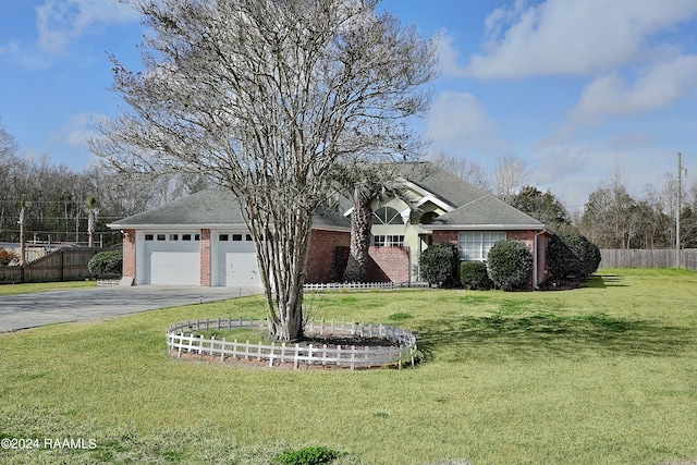 ranch-style home featuring a front lawn