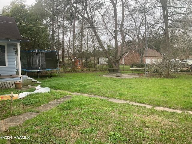 view of yard featuring a trampoline and a playground