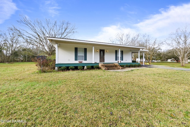 view of front of home featuring covered porch and a front yard