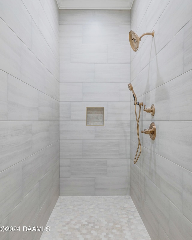 bathroom with a tile shower