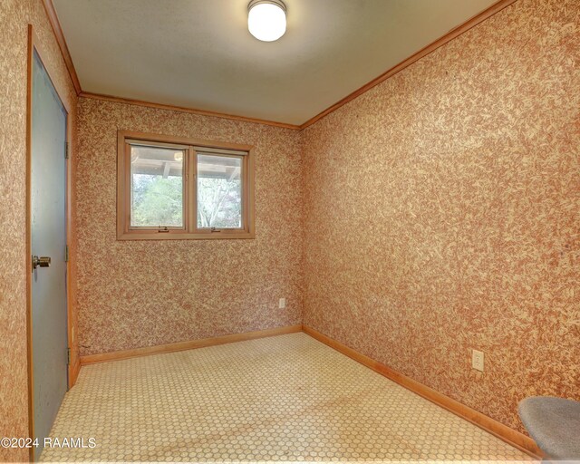 carpeted spare room with ornamental molding