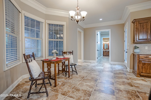 100 Giverny Pl, Lafayette, LA 70508 - dining space with a chandelier, crown molding, and recessed lighting