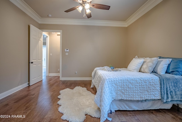 100 Giverny Pl, Lafayette, LA 70508 - bedroom with ornamental molding, wood finished floors, and ceiling fan