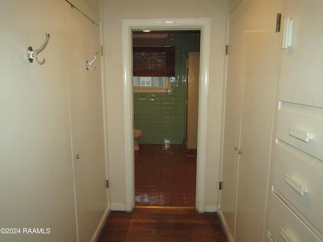 corridor with dark hardwood / wood-style floors