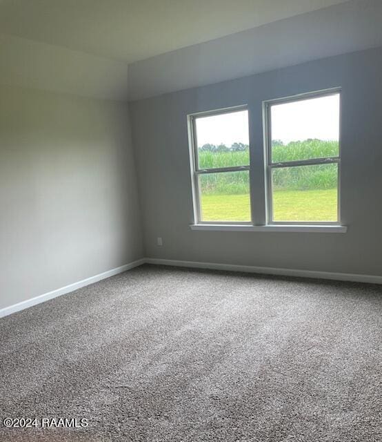 carpeted spare room with lofted ceiling