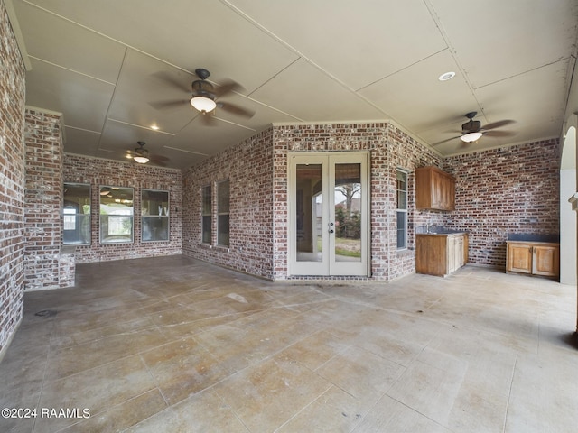 view of patio / terrace with french doors and ceiling fan