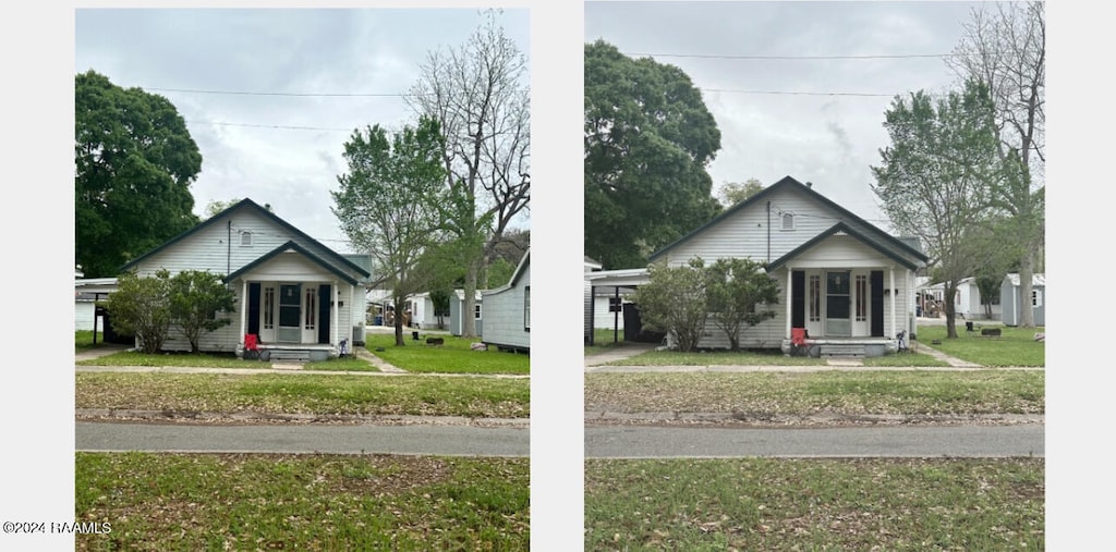 view of front of property with a front lawn