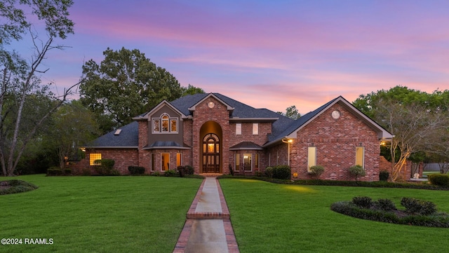 view of front of property with a lawn