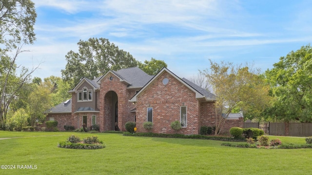 view of property featuring a front lawn