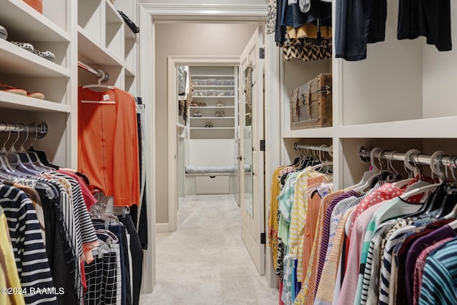 spacious closet with light colored carpet